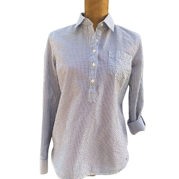 Tommy Hilfiger Blue and White Seersucker Striped Shirt Size S - Picture 1 of 6